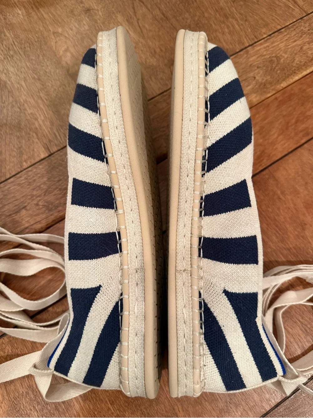 EUC Rothy’s The Espadrille Sailor Stripes | 10 | Removable Ankle Ties | Navy
